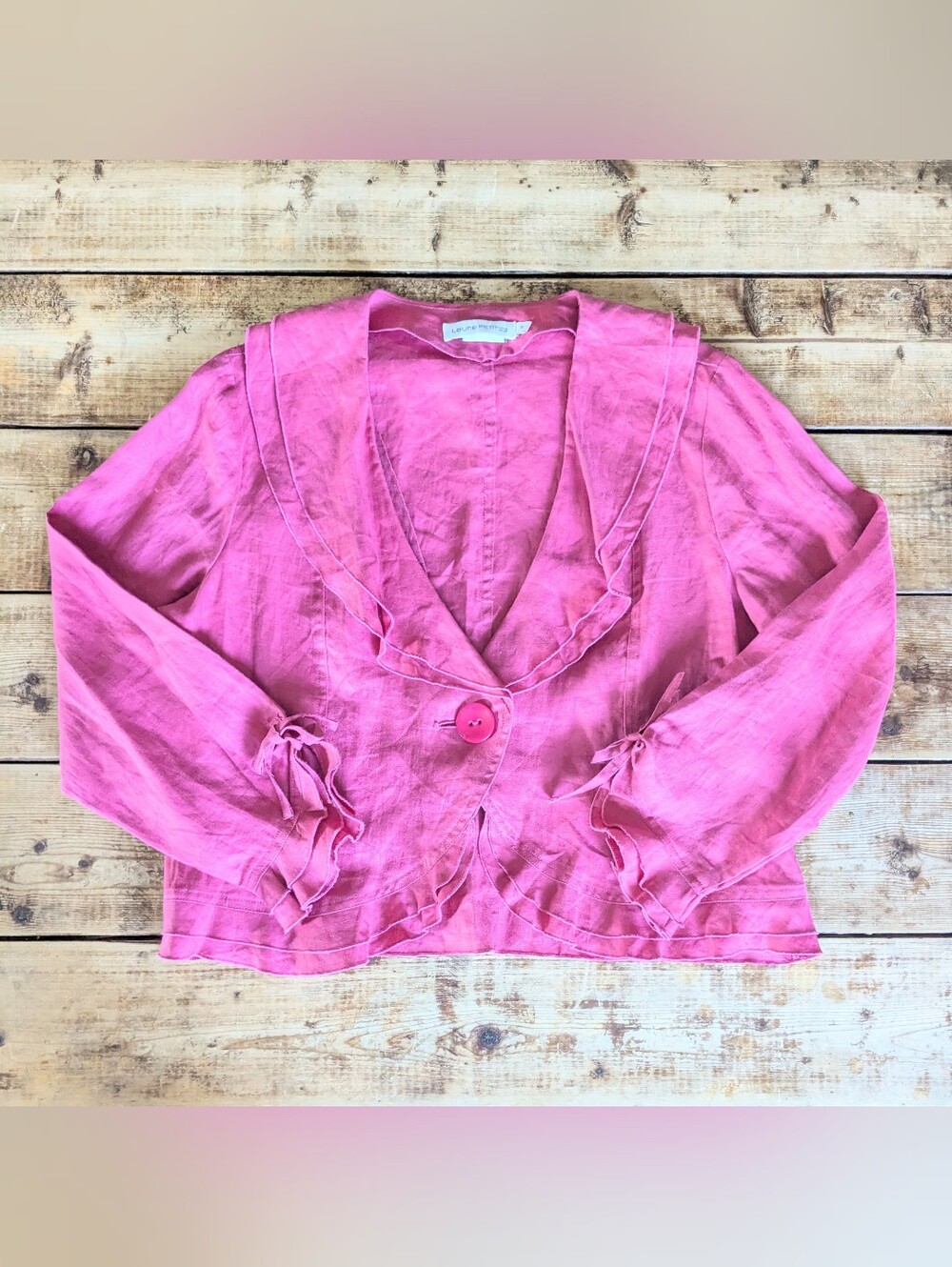 100% Linen Ruffle Blazer Laura Petites Raspberry Pink 14P - Picture 3 of 11